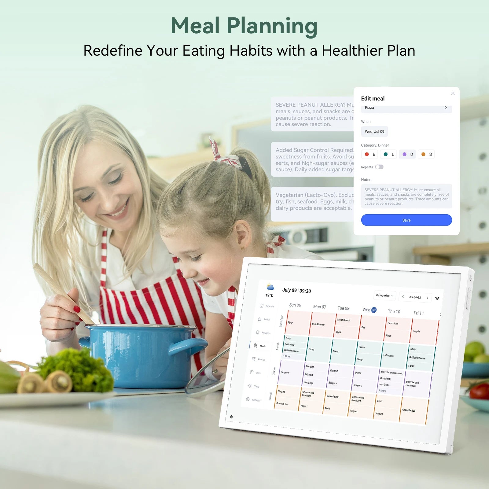 TABWEE P10 10,1" WLAN-Digitaler Kalender – Smart-Touchscreen, interaktives Display für Familienplanung